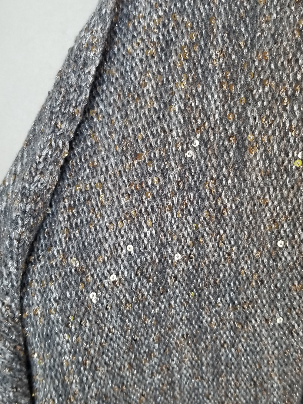 WHBM Shimmer Waterfall Cardigan Sweater Open Front Sequins Silver and Gold - Picture 8 of 9